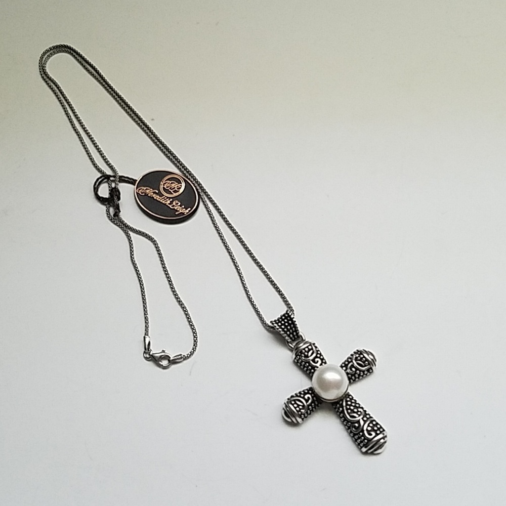Meredith Leigh Sterling Silver 14K Pearl Cross